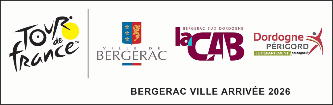 Official logos: Tour de France, City of Bergerac, CAB and Dordogne Perigord